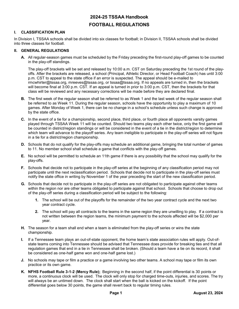 TSSAA Football Regulations 202425 Handbook