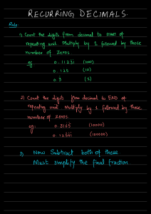 Notas de matemáticas: decimales recurrentes, surds, álgebra, funciones