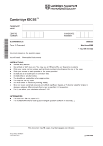 Cambridge IGCSE Mathematics 0580/23 Paper 2 Extended - May/June 2022