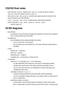 CS2102 Database Final Exam Notes: SQL, ER Diagrams, Normalization