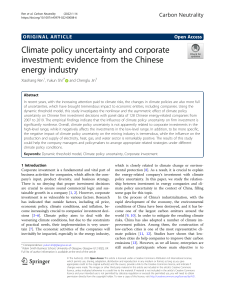 Climate Policy Uncertainty & Corporate Investment in China