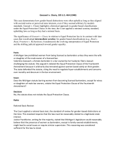 Goesart v. Cleary: Equal Protection & Gender Discrimination