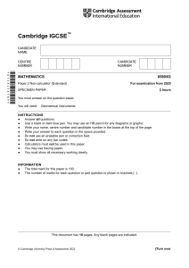 Cambridge IGCSE Math Specimen Paper 2 (Extended)