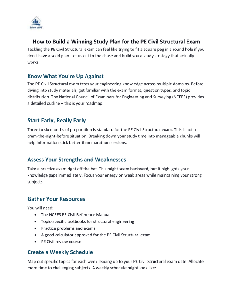 PE Civil Structural Exam Study Plan: How to Pass