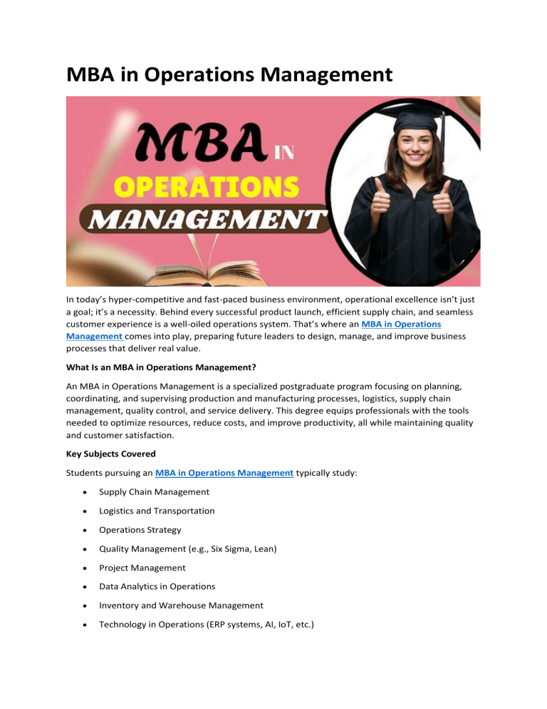 MBA in Operations Management: Program Overview