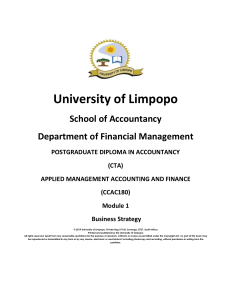 Business Strategy: Applied Management Accounting & Finance