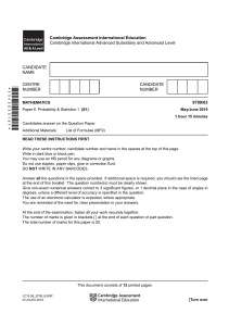 Mathematics Probability & Statistics 1 (S1) Exam Paper