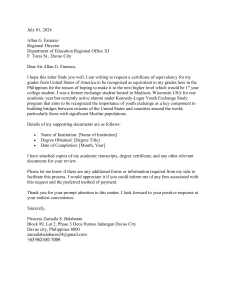 Equivalency Certificate Request for US Grades in Philippines