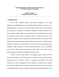 Apology Strategies: Filipino & Filipino-Chinese High School Students