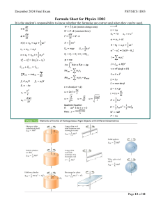 Physics 1D03 Formula Sheet - December 2024 Final Exam