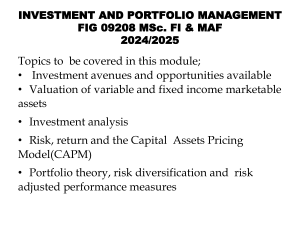 Investment & Portfolio Management: Avenues, Risk, Theory