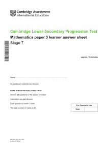 Cambridge Lower Secondary Progression Test - Mathematics 2018 Stage 7 - Answer Sheet (1)