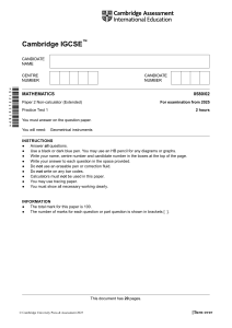 IGCSE Math Practice Test: Non-Calculator Extended Paper