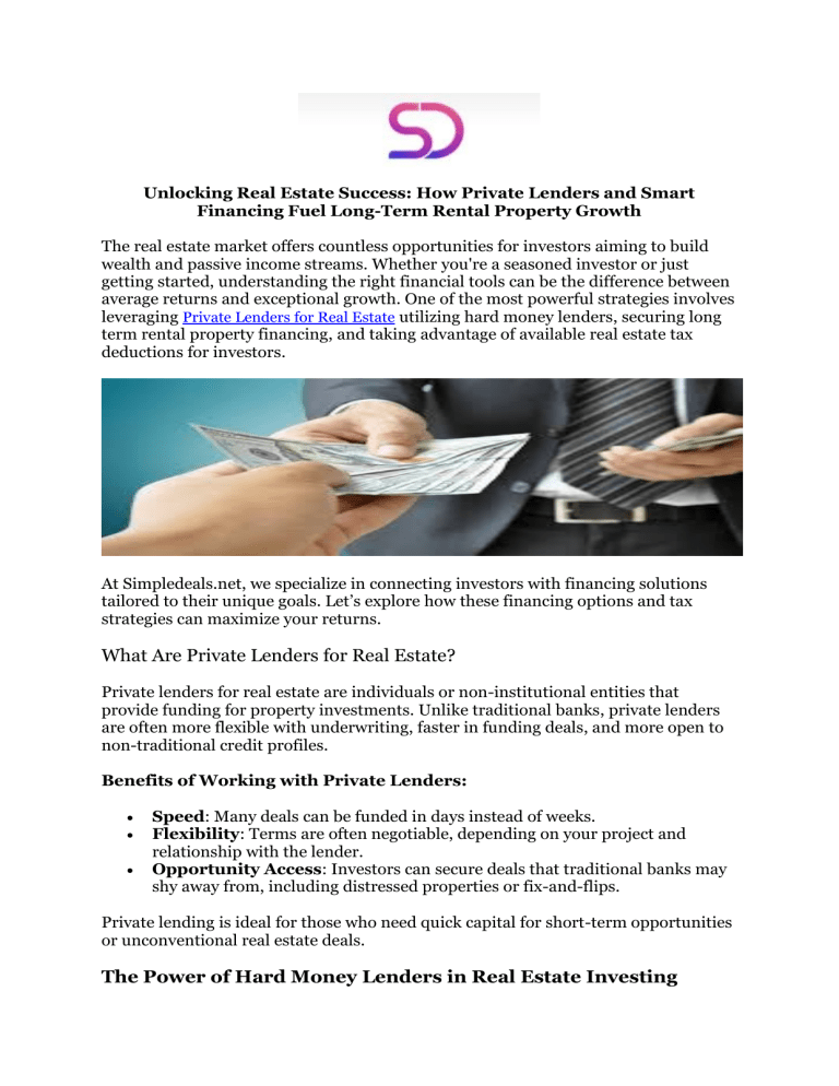 View of Real Estate Financing: Private Lenders & Tax Deductions