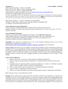 Chemistry 2A Syllabus - UC Davis Fall 2022