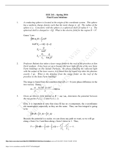 EEE 241 Electromagnetics Exam Solutions - Spring 2016