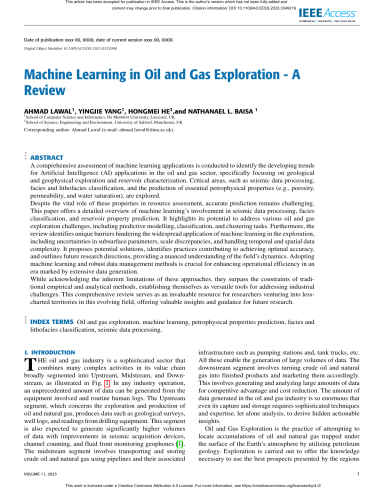 ML in Oil & Gas Exploration: A Review