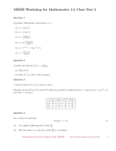 Mathematics 1A Class Test 3: Differentiation & Functions