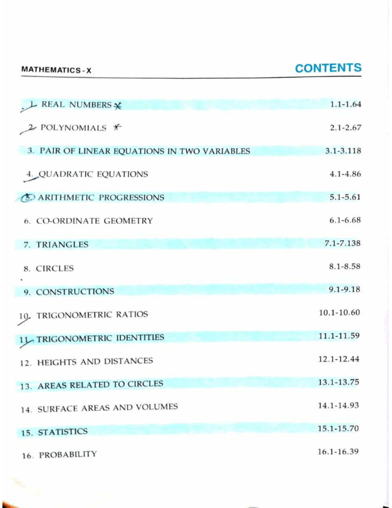 Mathematics X Textbook: Real Numbers to Probability