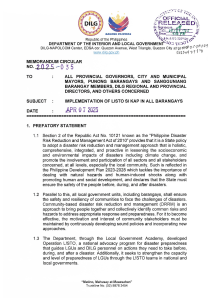 Listo si KAP Implementation: Disaster Preparedness in Barangays