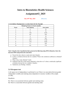 Biostatistics Assignment: Correlation, Chi-Square, Risk
