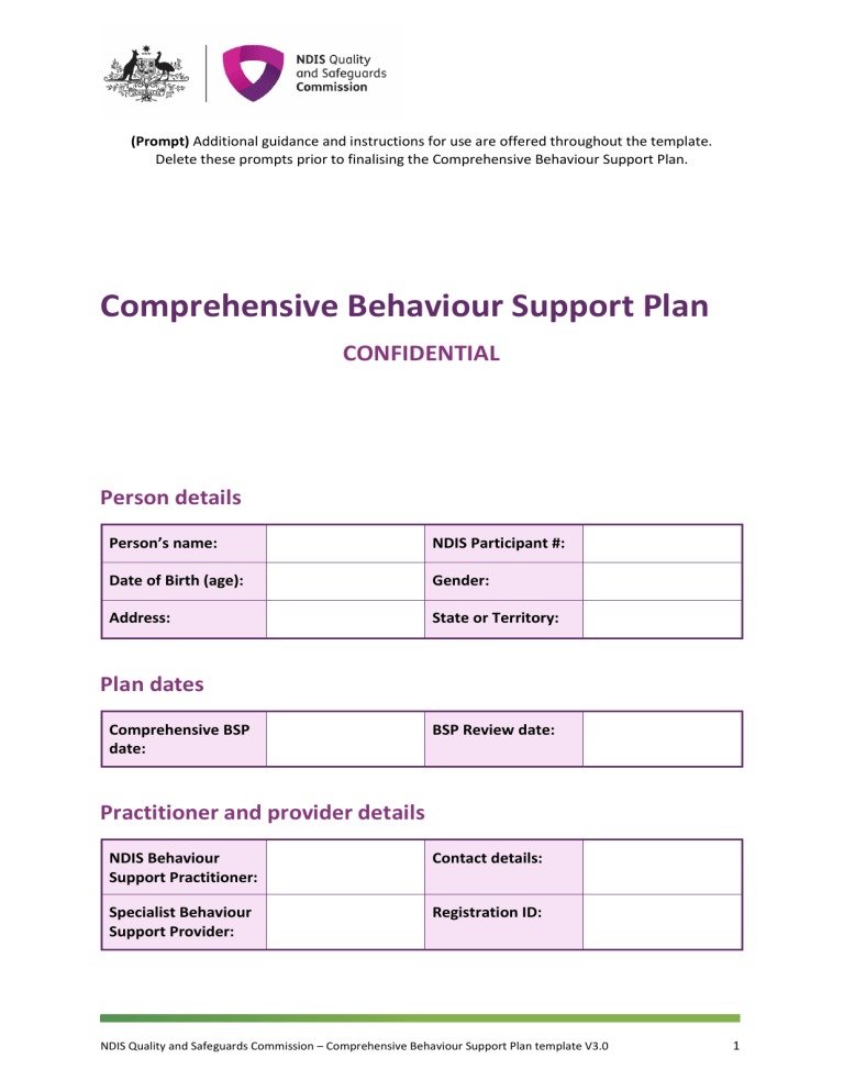 Comprehensive Behaviour Support Plan Template