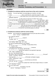 English File Intermediate Plus: Grammar, Vocab, Pronunciation Test