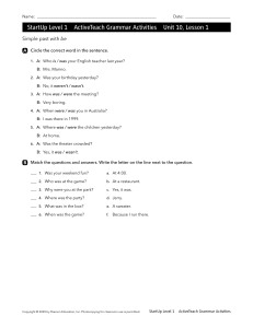 Simple Past Grammar Worksheet - StartUp Level 1