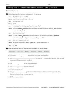 StartUp Level 1 Grammar: There is/are, Prepositions