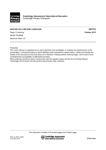 ESL Listening Mark Scheme: Cambridge Primary Checkpoint 2019