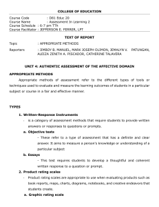 Affective Domain Assessment Methods: A Report