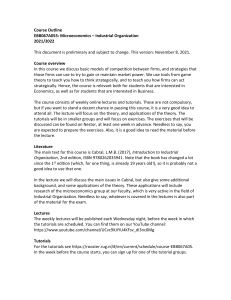 Microeconomics - Industrial Organization Course Outline