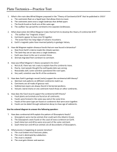 Plate Tectonics & Motion Practice Test - High School Earth Science