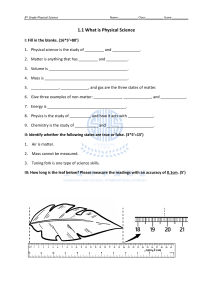 8th Grade Physical Science Worksheet: Matter & Energy