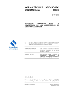 NTC-ISO/IEC 17025: Competencia de laboratorios de ensayo y calibraci&oacute;n