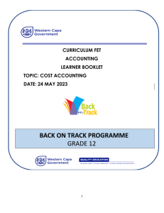 Cost Accounting Learner Booklet Grade 12