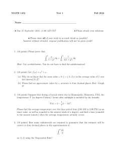 MATH 1452 Test 1: Calculus Problems and Solutions