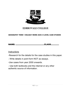 Geography O Level Case Studies Holiday Work