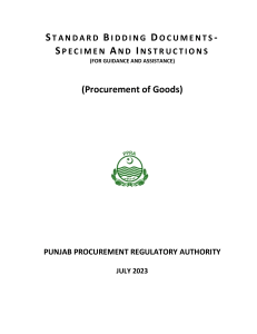 Punjab Procurement: Standard Bidding Document (Goods) - July 2023