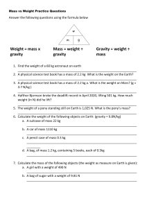 Mass vs Weight Practice: Physics Worksheet