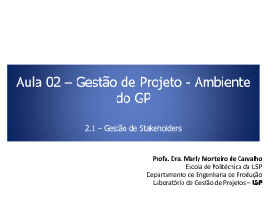 Gestão de Projetos: Apresentação de Stakeholders e Competências