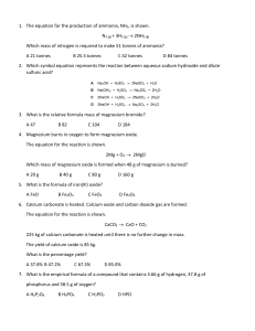 Chemistry Worksheet: Stoichiometry & Formulas