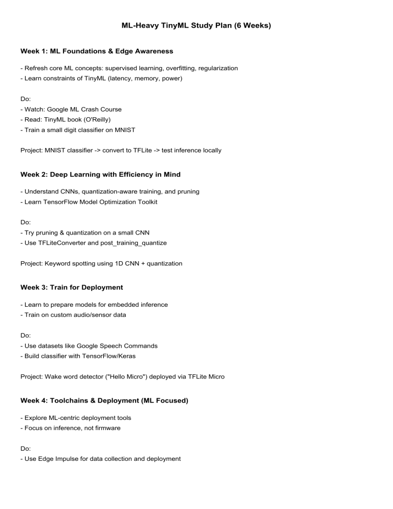 Tinyml study plan 6 weeks to machine learning on edge devices