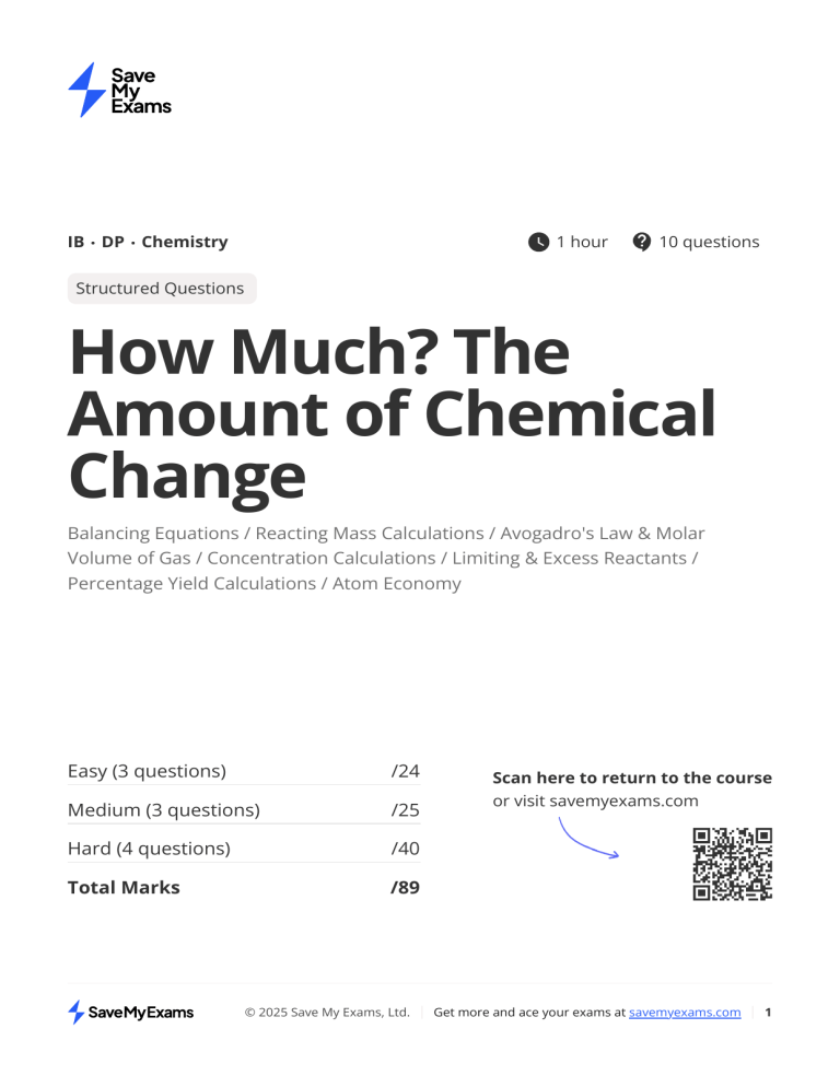 IB DP Chemistry: Chemical Change Exam Questions