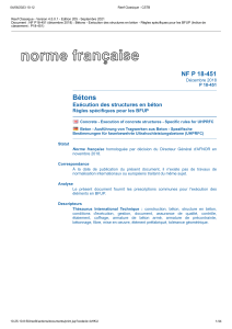 Norme NF P 18-451 : R&egrave;gles d'ex&eacute;cution des structures en BFUP