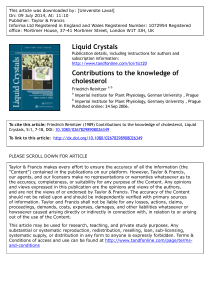 Cholesterol Knowledge: Reinitzer's Contributions | Liquid Crystals