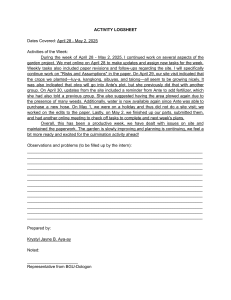 Garden Project Activity Logsheet: April 28 - May 2, 2025