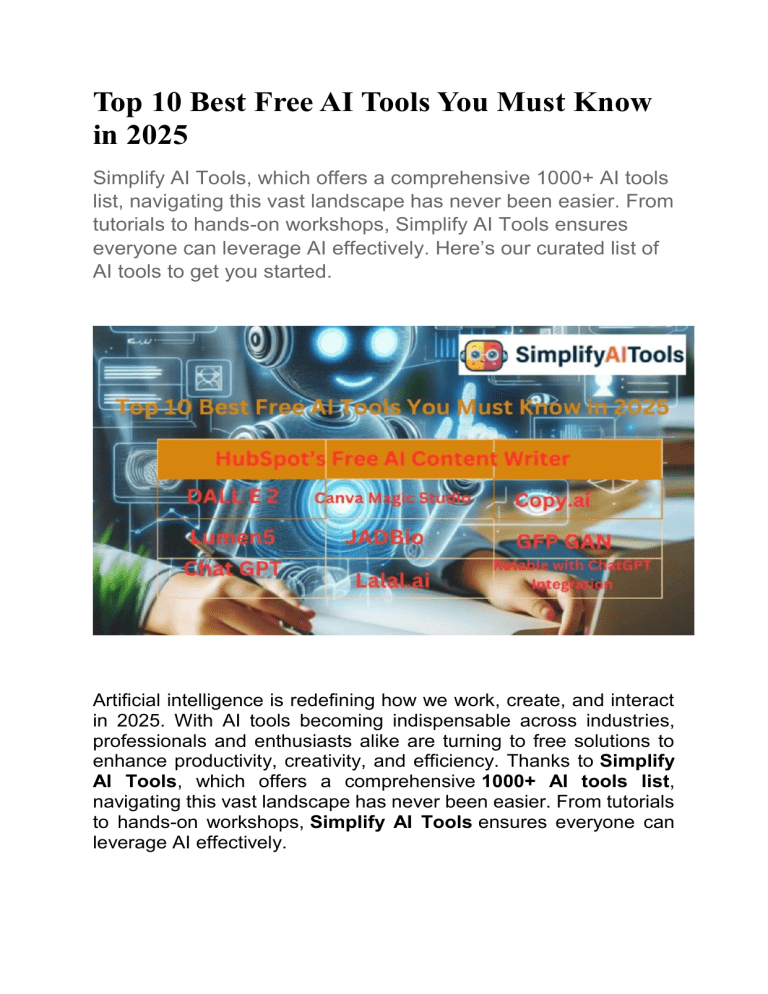 Top 10 Free AI Tools You Must Know in 2025