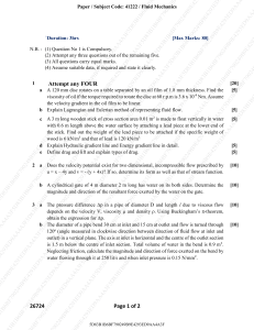 Fluid Mechanics Exam Paper