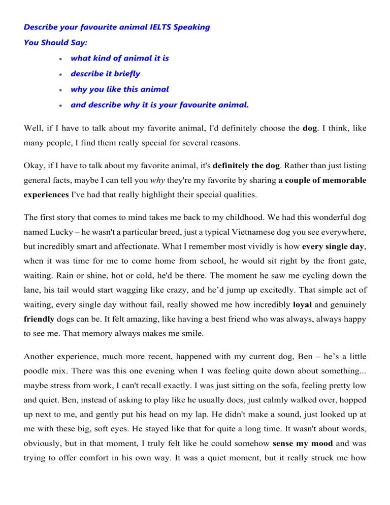 IELTS Speaking: Describe Your Favourite Animal - Model Answers